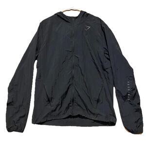 Gymshark Windbreaker Jacket Black Hooded Lightweight Full Zip Size M Mens